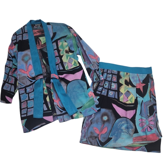 70s Inspired Abstract Art Drapy Jacket & Skirt Set In Group Ltd 14 Businesscore - Picture 2 of 13